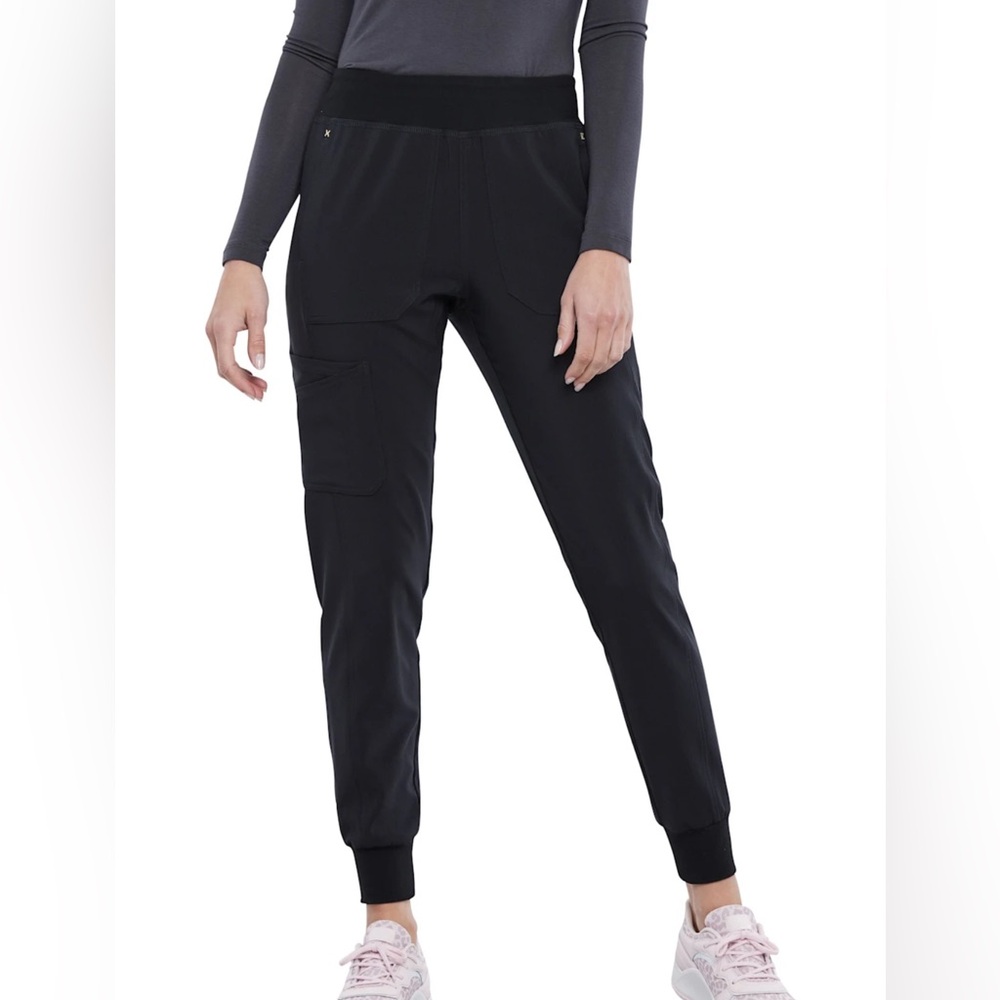 CHEROKEE IFLEX WOMENS KNIT WAIST JOGGER SCRUB PANTS - BLACK - PETITE 2XL